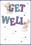 Brimming with Baldock's spirit of neighbourly kindness, this get well card bursts with playful life and gentle colour. A joyful bear and an exuberant puppy, their fur illustrated with loving texture, together cradle the bold, lively letters spelling 'Get Well.' The indigo and teal hues of the message spring forward against a creamy background, much like the morning light catching blooms in Baldock's market square. Across the scene, stars in shimmering shades of blue and purple seem to twinkle with promise, their scattered arrangement evoking the uplifting feeling of a surprise bouquet arriving on one's doorstep. Every element-from the expressive glint in the characters' eyes to the inviting, tactile softness of their fur-invites comfort, a reminder of the simple warmth found in heartfelt gestures. Crafted with the same tenderness local florists show in every arrangement, this card conveys not just words, but an emotional embrace-making it an ideal gesture for wishing friends, family, or neighbours in Baldock a speedy and gentle recovery.